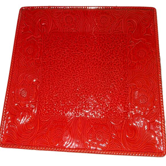 Rare HiEnd Accents Savanna Tooled Leather Look Dinner Plate 11" Stoneware - Picture 7 of 7